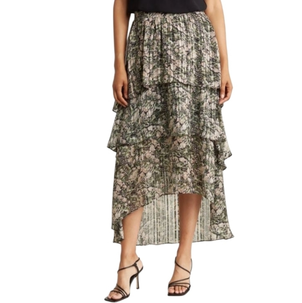 MELLODAY Tiered Hi Lo Maxi Skirt NWT Holiday